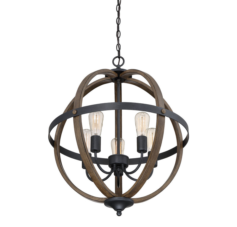 Meridian M70041WB Five Light Chandelier, Wood with Black
