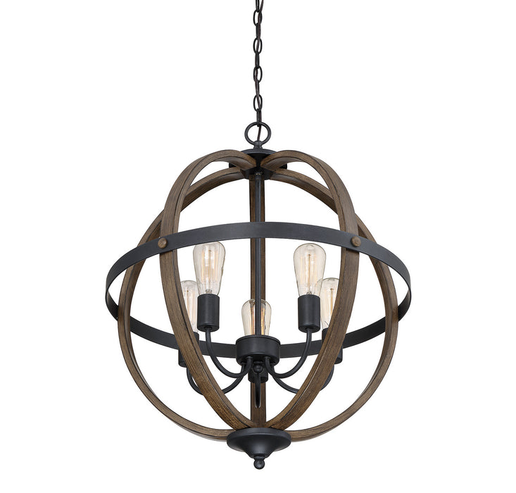 Meridian M70041WB Five Light Chandelier, Wood with Black