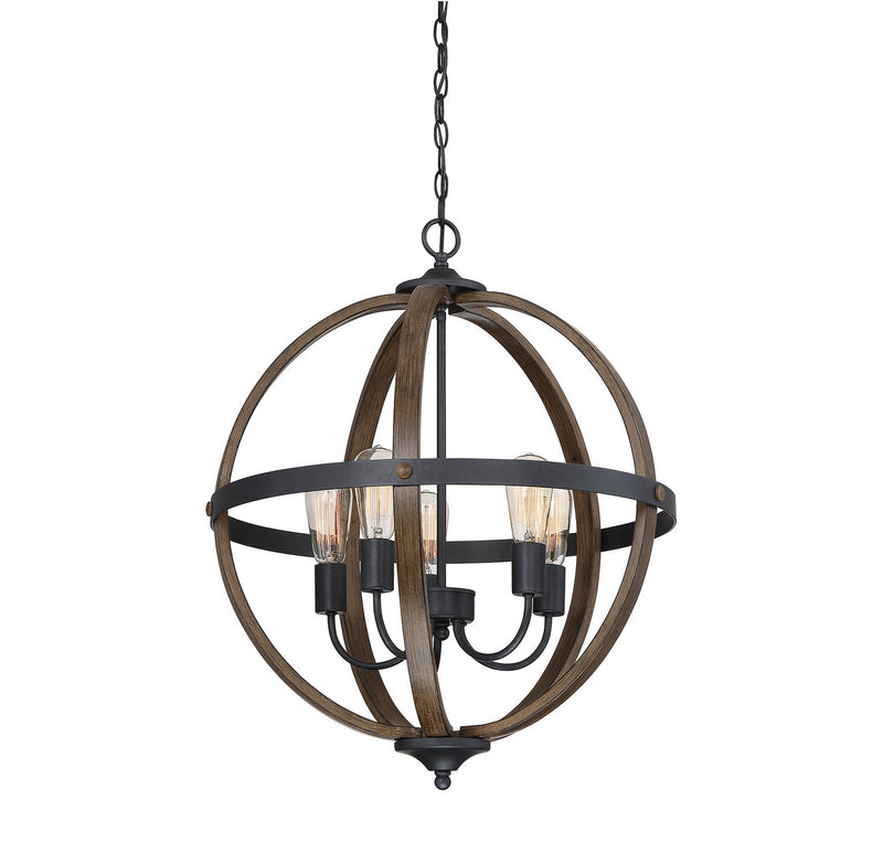 Meridian M70041WB Five Light Chandelier, Wood with Black
