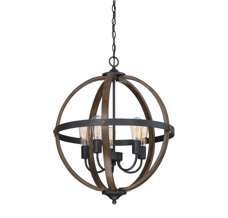 Meridian M70041WB Five Light Chandelier, Wood with Black