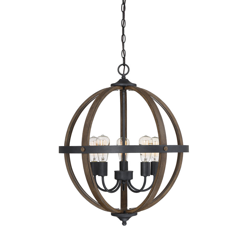 Meridian M70041WB Five Light Chandelier, Wood with Black