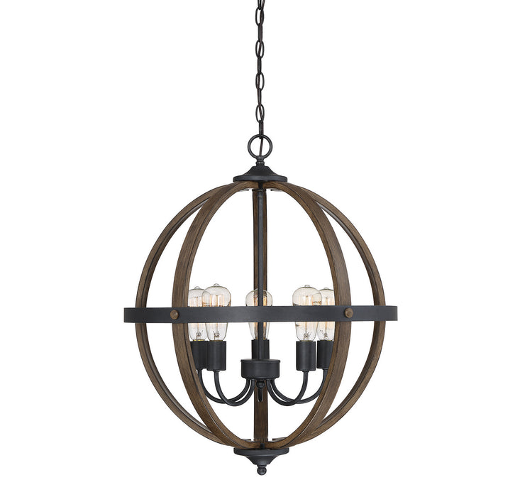 Meridian M70041WB Five Light Chandelier, Wood with Black