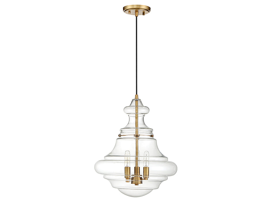 Meridian M70058NB Three Light Pendant, Natural Brass