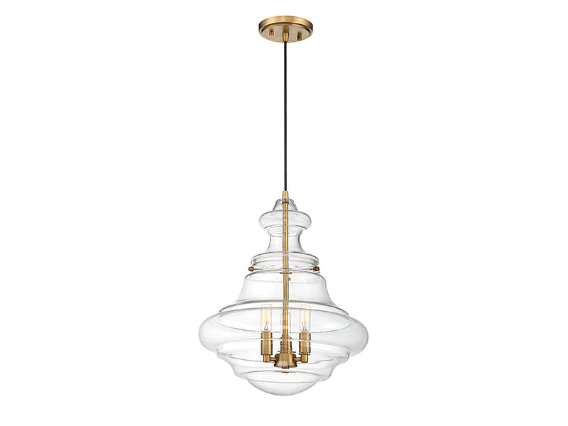 Meridian M70058NB Three Light Pendant, Natural Brass