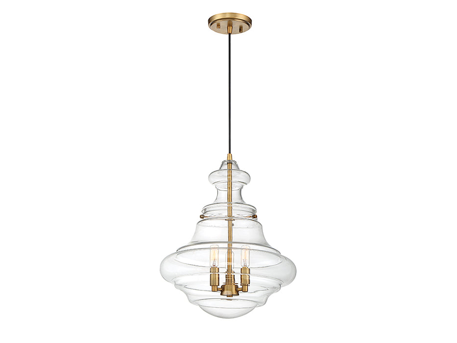 Meridian M70058NB Three Light Pendant, Natural Brass