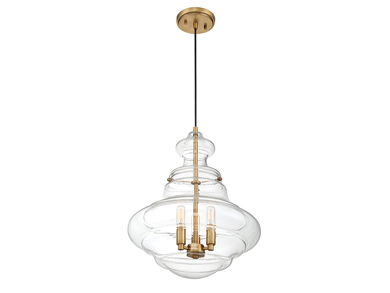 Meridian M70058NB Three Light Pendant, Natural Brass