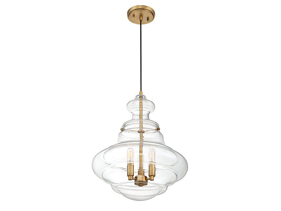 Meridian M70058NB Three Light Pendant, Natural Brass