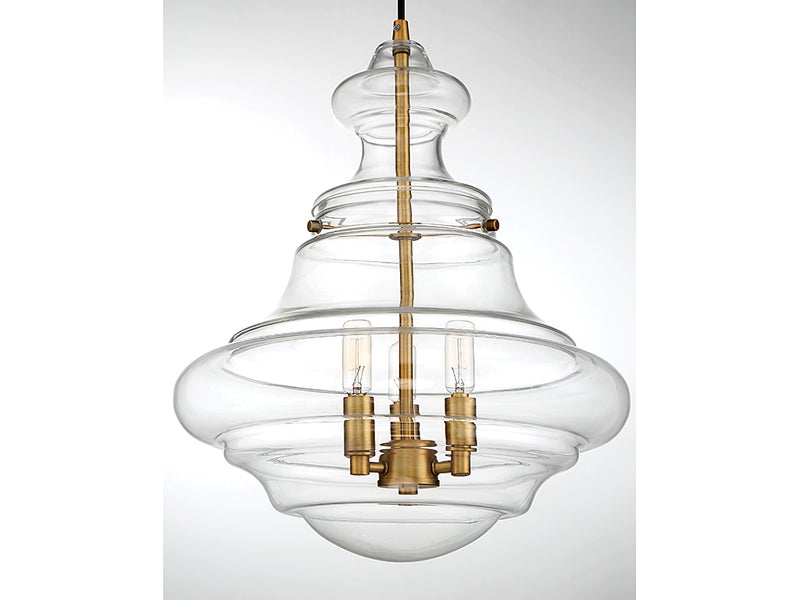Meridian M70058NB Three Light Pendant, Natural Brass