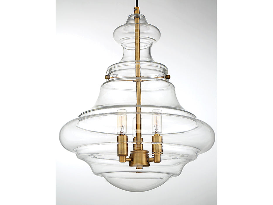 Meridian M70058NB Three Light Pendant, Natural Brass