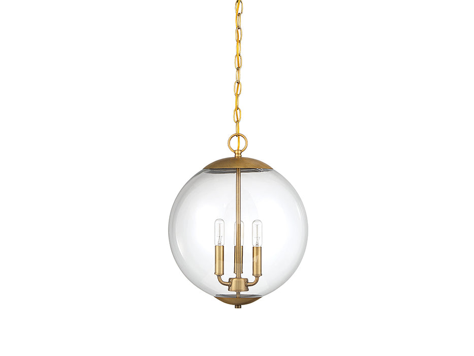 Meridian M70060NB Three Light Pendant, Natural Brass
