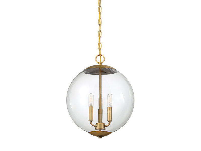 Meridian M70060NB Three Light Pendant, Natural Brass