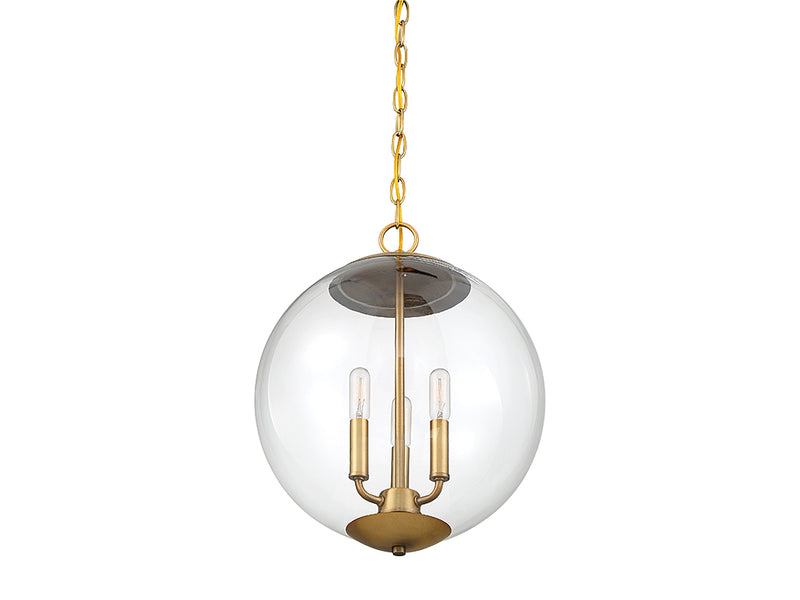 Meridian M70060NB Three Light Pendant, Natural Brass