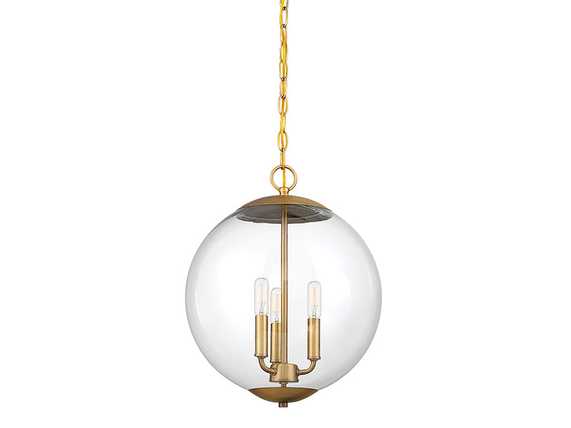 Meridian M70060NB Three Light Pendant, Natural Brass