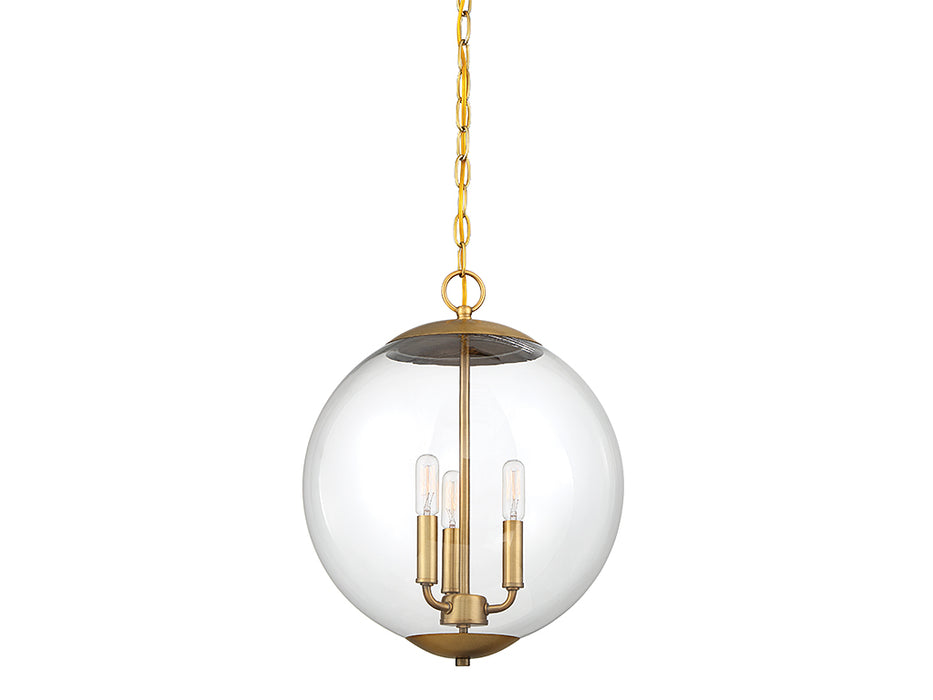 Meridian M70060NB Three Light Pendant, Natural Brass