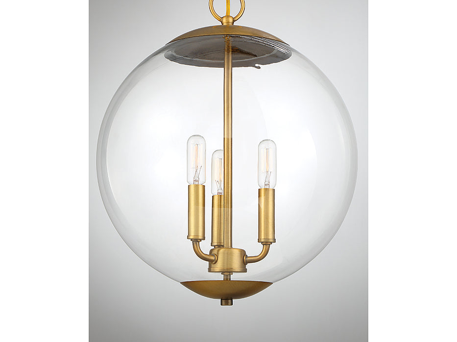 Meridian M70060NB Three Light Pendant, Natural Brass