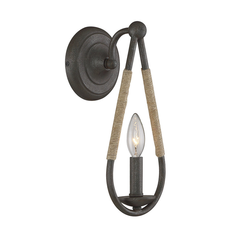 Meridian M90002RN One Light Wall Sconce, Rusty Nail with Rope