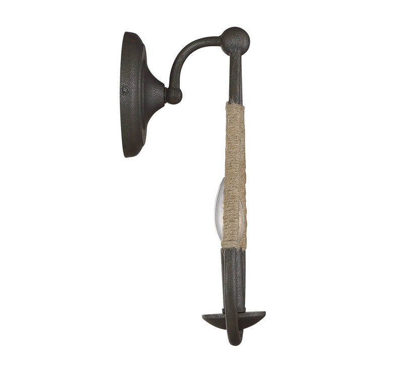Meridian M90002RN One Light Wall Sconce, Rusty Nail with Rope