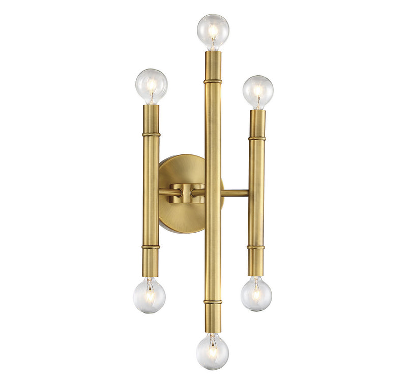 Meridian M90018NB Six Light Wall Sconce, Natural Brass