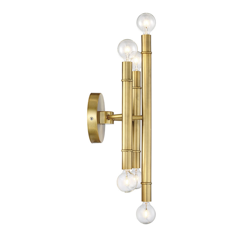 Meridian M90018NB Six Light Wall Sconce, Natural Brass