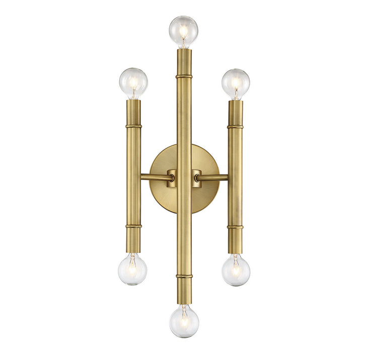 Meridian M90018NB Six Light Wall Sconce, Natural Brass