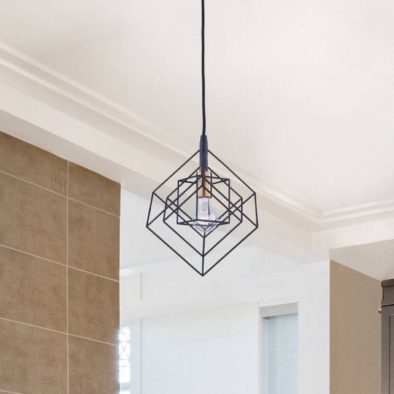 Artcraft AC11117 One Light Pendant, Matte Black & Harvest Brass