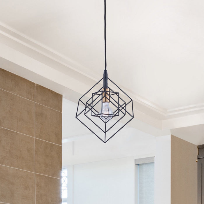 Artcraft AC11117 One Light Pendant, Matte Black & Harvest Brass