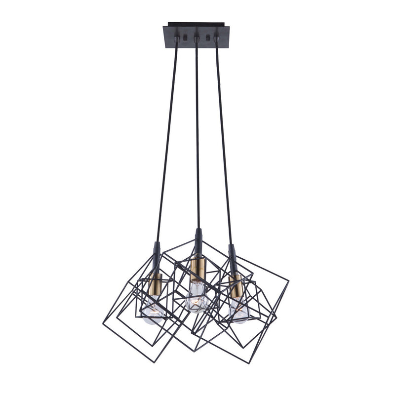 Artcraft AC11118 Three Light Chandelier, Matte Black & Harvest Brass