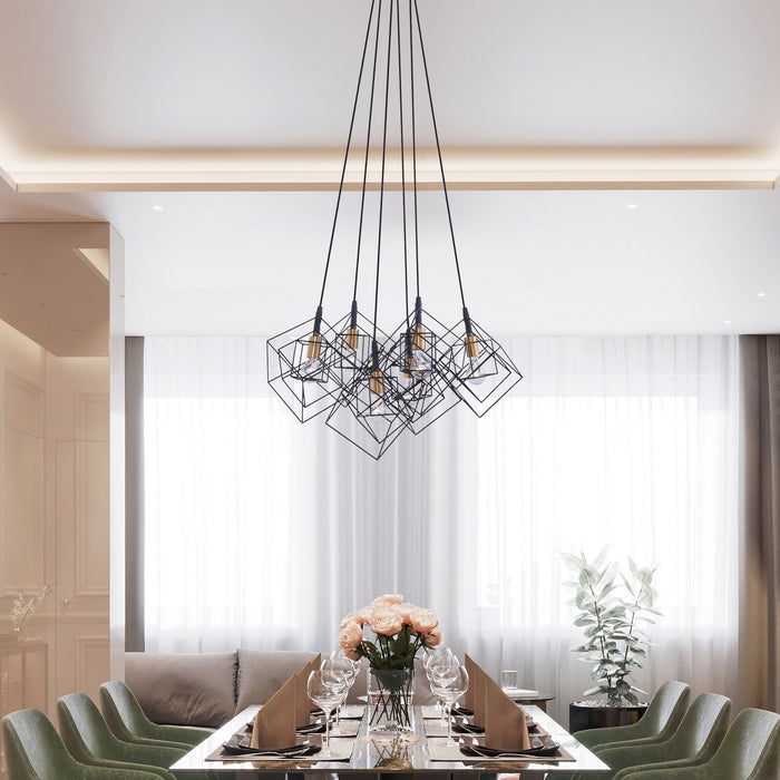 Artcraft AC11119 Six Light Chandelier, Matte Black & Harvest Brass