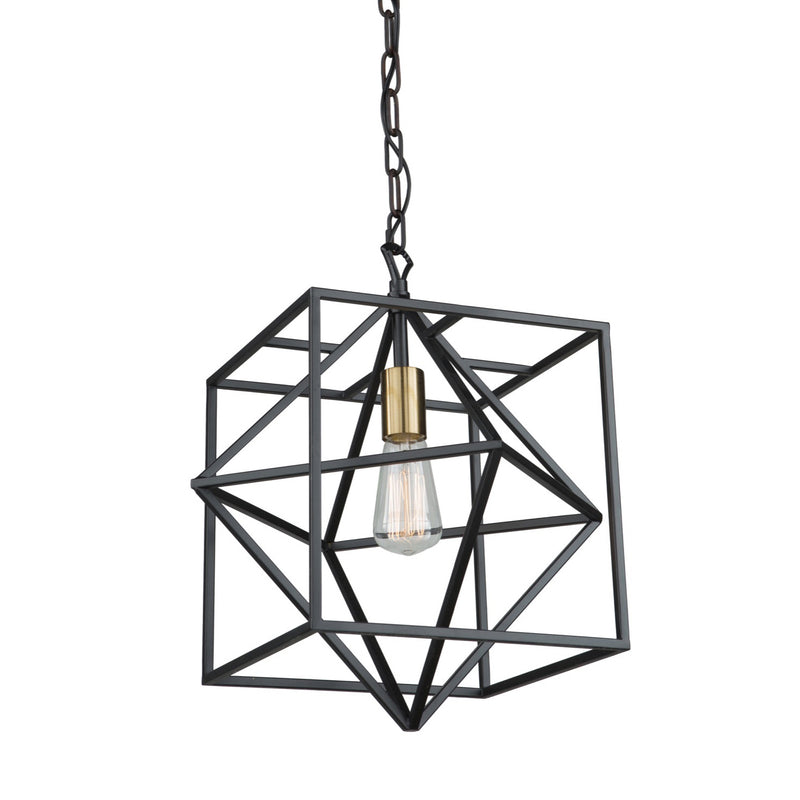 Artcraft AC11201 One Light Pendant, Matte Black & Harvest Brass