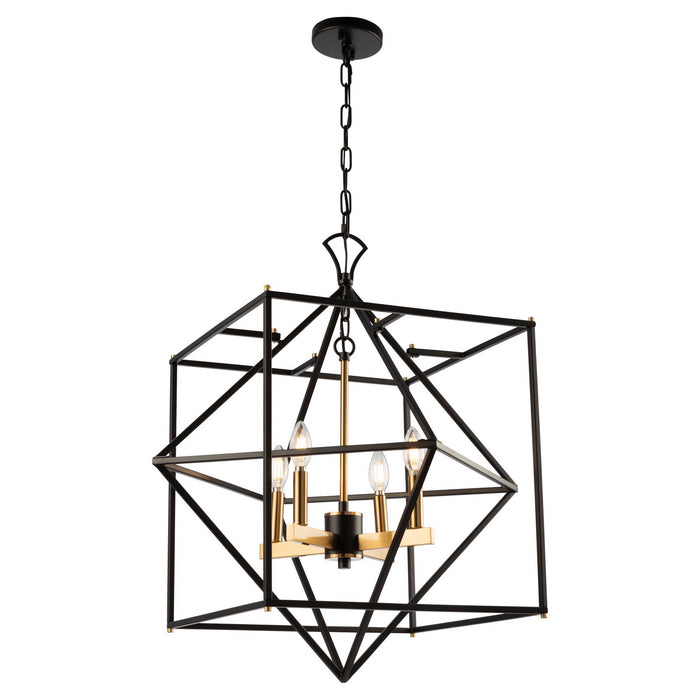 Artcraft AC11204 Four Light Chandelier, Matte Black & Harvest Brass
