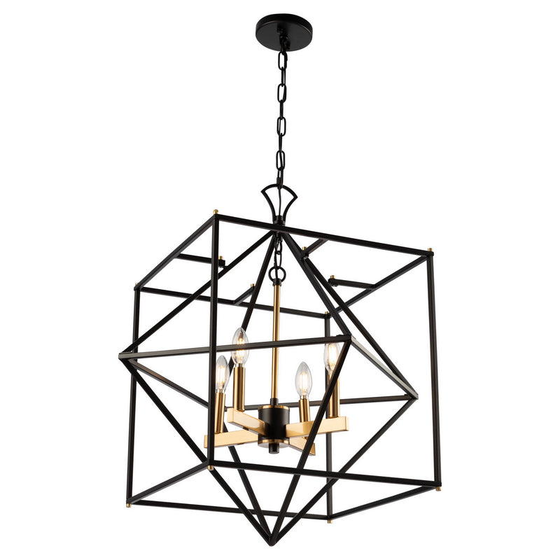Artcraft AC11204 Four Light Chandelier, Matte Black & Harvest Brass