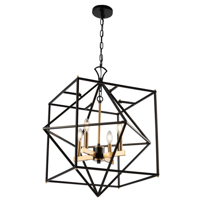 Artcraft AC11204 Four Light Chandelier, Matte Black & Harvest Brass