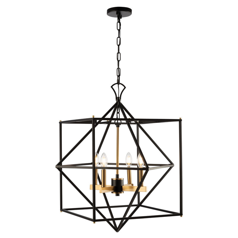 Artcraft AC11204 Four Light Chandelier, Matte Black & Harvest Brass