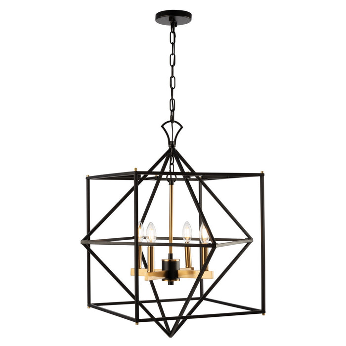 Artcraft AC11204 Four Light Chandelier, Matte Black & Harvest Brass