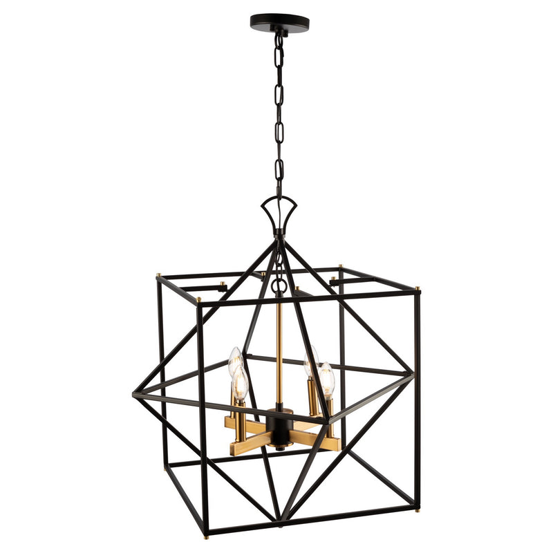 Artcraft AC11204 Four Light Chandelier, Matte Black & Harvest Brass