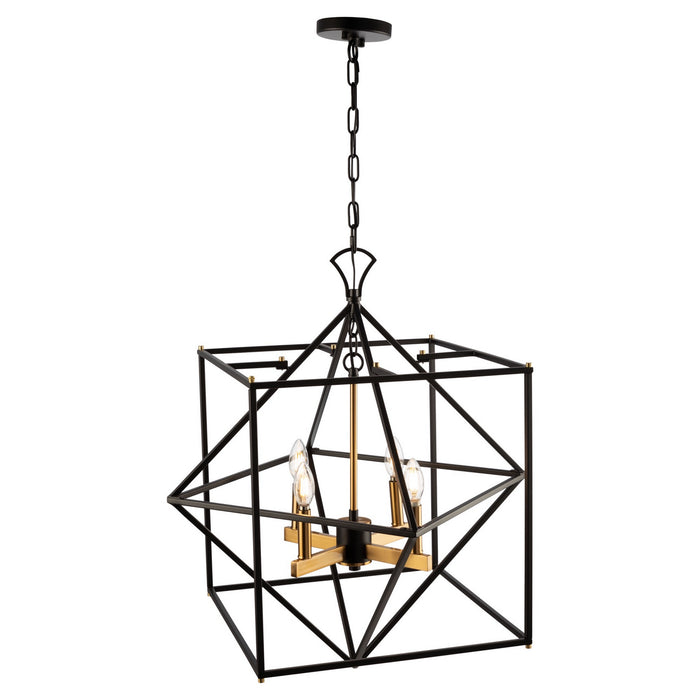 Artcraft AC11204 Four Light Chandelier, Matte Black & Harvest Brass