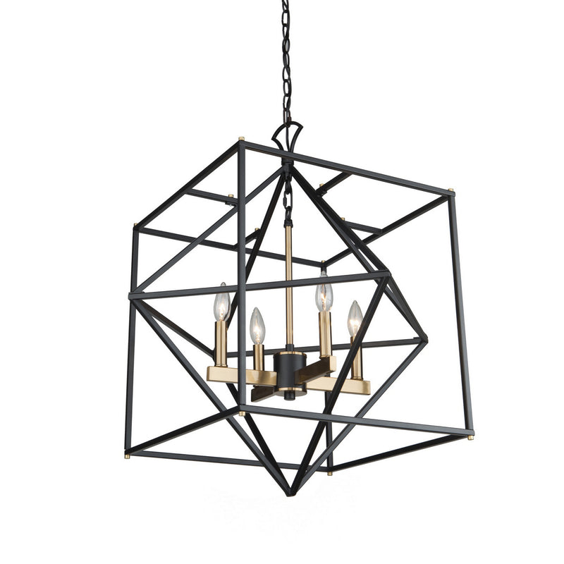 Artcraft AC11204 Four Light Chandelier, Matte Black & Harvest Brass