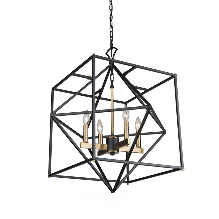 Artcraft AC11204 Four Light Chandelier, Matte Black & Harvest Brass