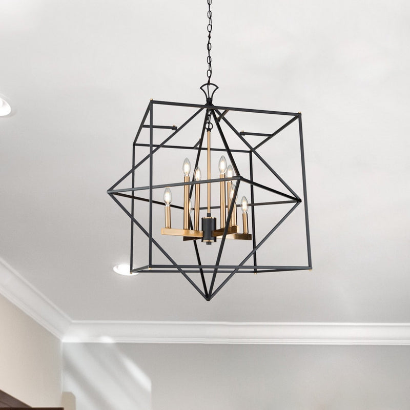 Artcraft AC11208 Eight Light Chandelier, Matte Black & Harvest Brass