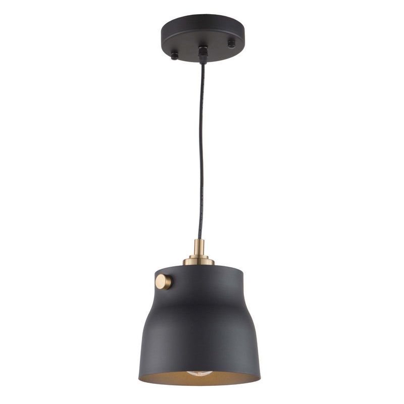 Artcraft AC11361VB One Light Pendant, Matte Black & Harvest Brass