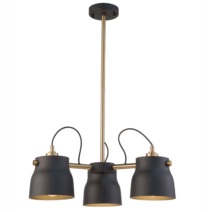 Artcraft AC11363VB Three Light Chandelier, Matte Black & Harvest Brass