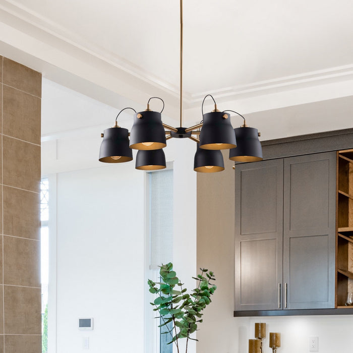 Artcraft AC11366VB Six Light Chandelier, Matte Black & Harvest Brass