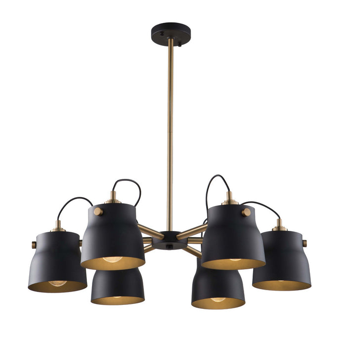 Artcraft AC11366VB Six Light Chandelier, Matte Black & Harvest Brass