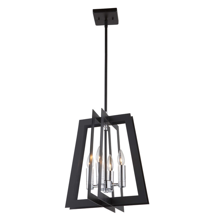 Artcraft AC11374 Four Light Chandelier, Matte Black & Polished Nickel