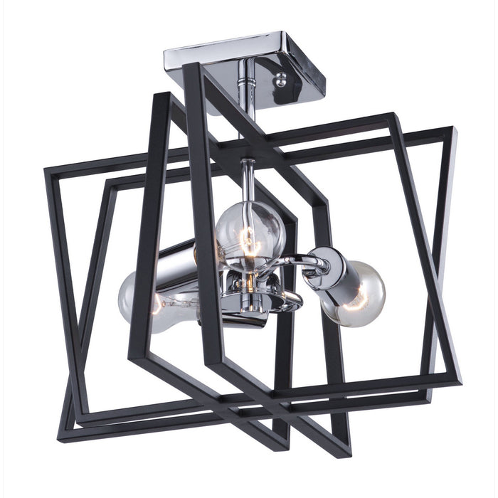 Artcraft AC11383 Three Light Semi Flush Mount, Matte Black & Polished Chrome