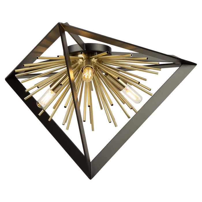 Artcraft AC11442 Three Light Flush Mount, Matte Black & Satin Brass