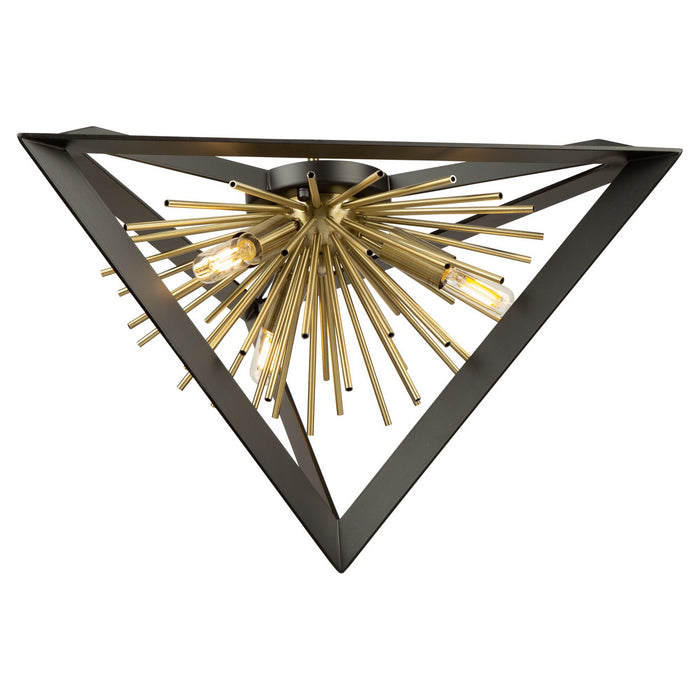 Artcraft AC11442 Three Light Flush Mount, Matte Black & Satin Brass