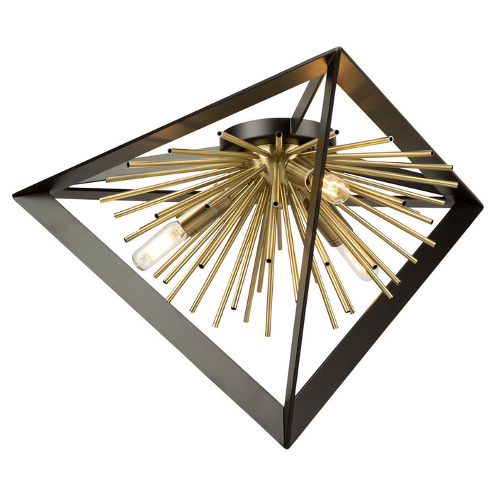 Artcraft AC11442 Three Light Flush Mount, Matte Black & Satin Brass
