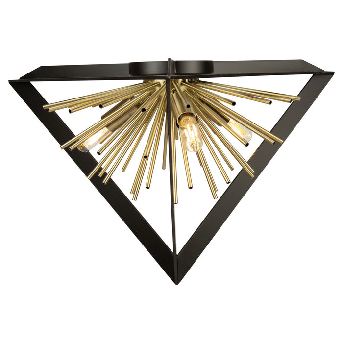 Artcraft AC11442 Three Light Flush Mount, Matte Black & Satin Brass