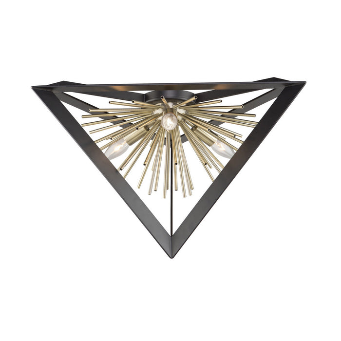 Artcraft AC11442 Three Light Flush Mount, Matte Black & Satin Brass
